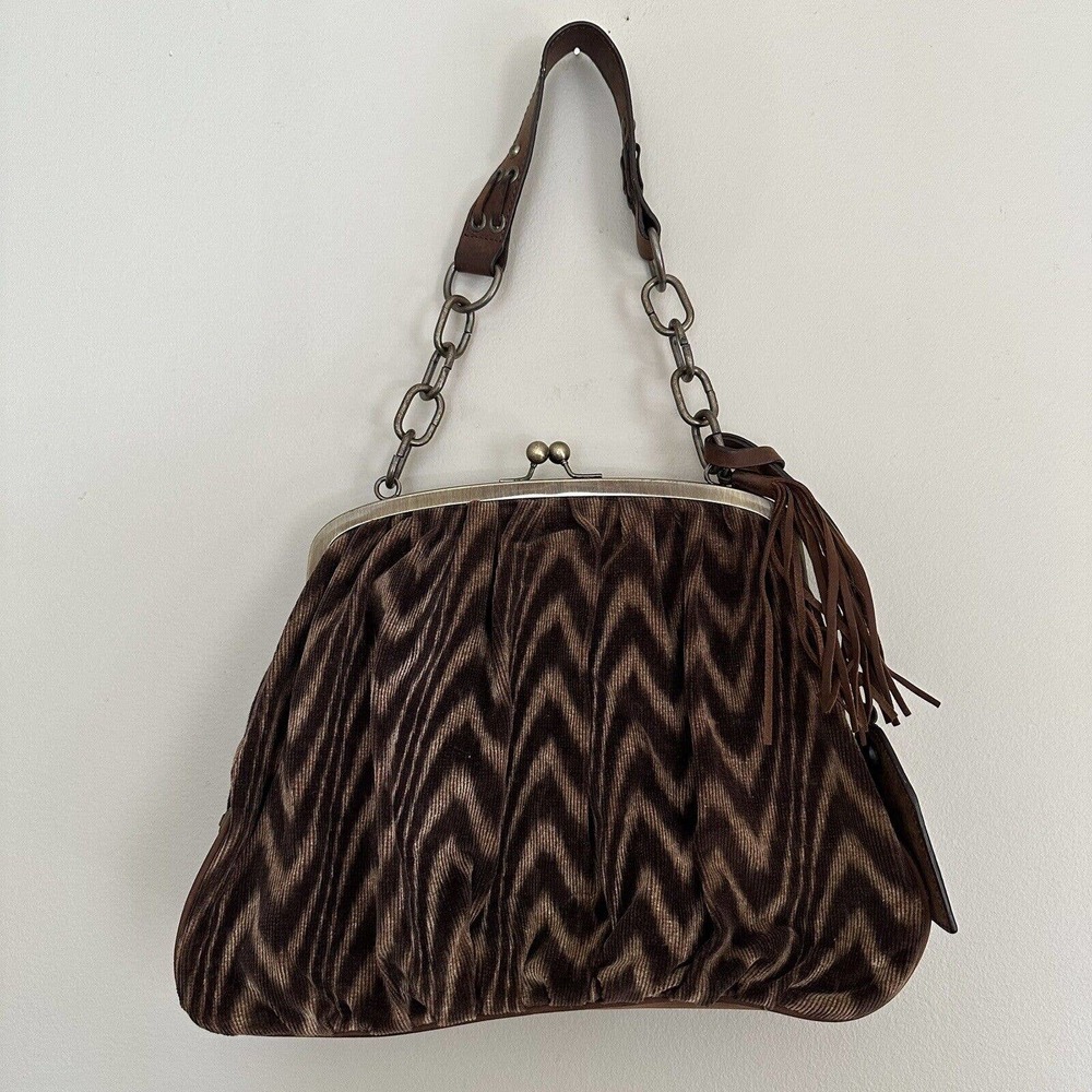 Hype Vintage Brown Velvet Fabric And Leather Bag Purse